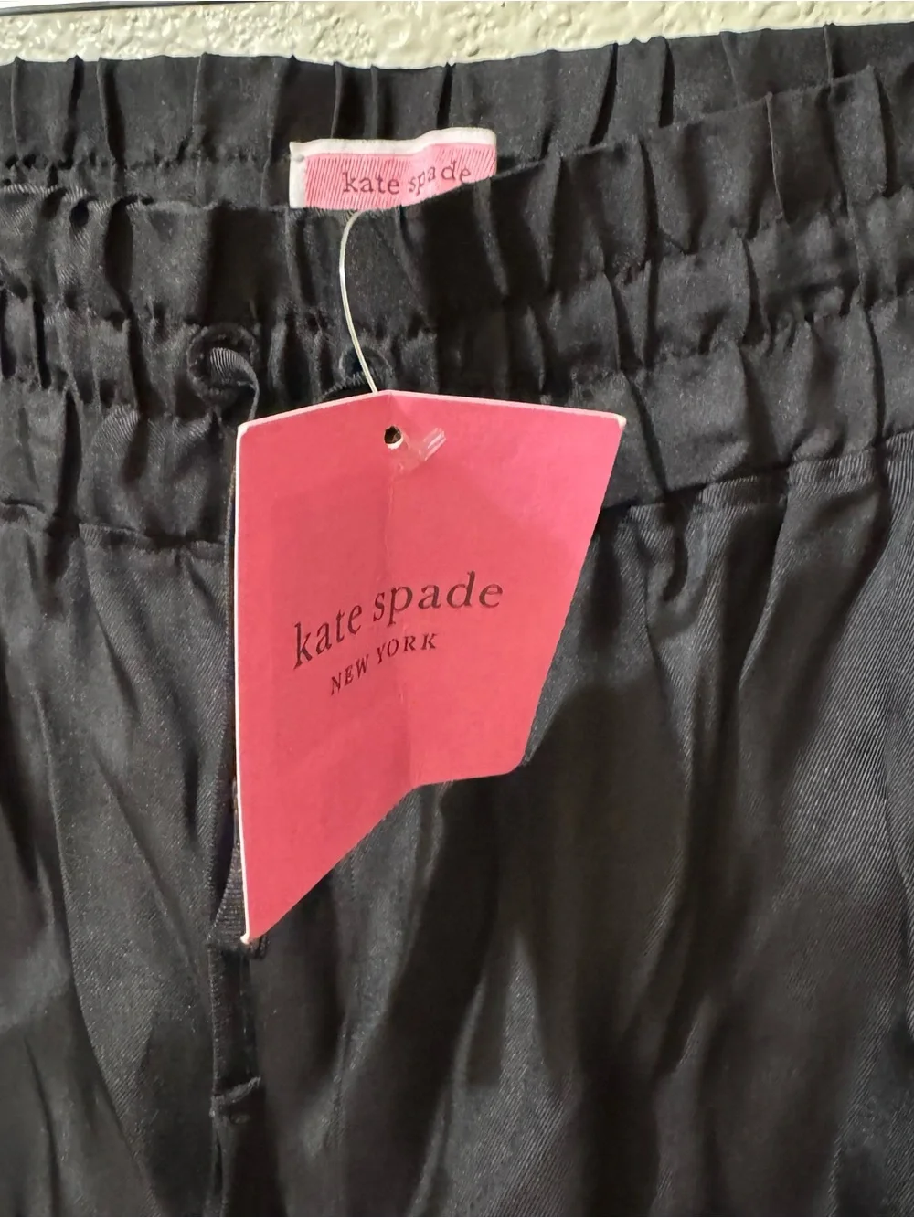 Kate Spade Black Floral-Trim Elastic Waist Silk Pajama Pants M NWT